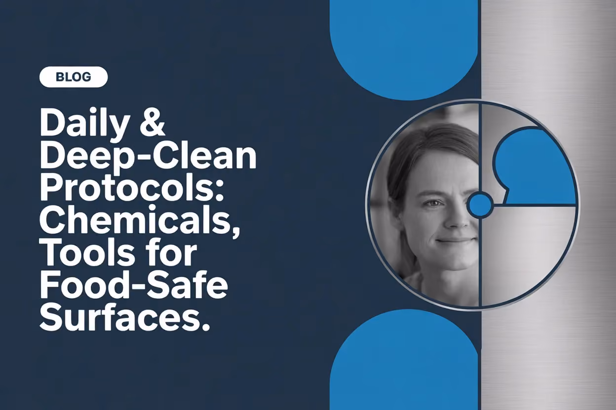 Daily & Deep-Clean Protocols: Chemicals, tools, and frequency for food-safe surfaces